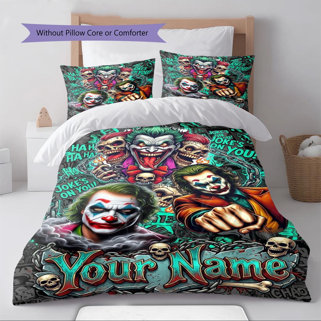 Name Custom Clown joker Pattern Bedding Set Quilt Cover Pillowcase Home Decor Gift (1 * duvet cover + 2 * pillowcase, without core)