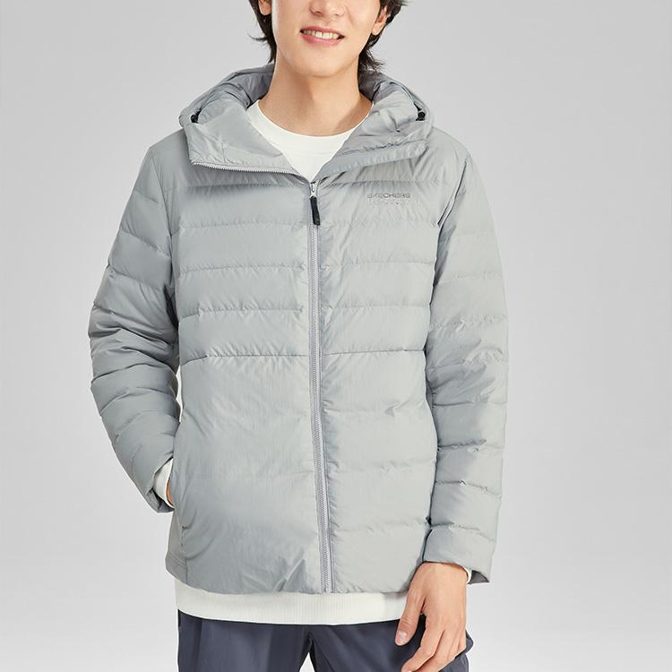 Skechers FW23 Stroll Series Solid Color Casual Hooded Long Sleeve Down Jacket Men Outerwear Shark-Gray L423M149-00MM