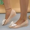 Fashion Bowknot Wedge Pumps for Women 2025 Spring Summer Patent Leather Nude Pumps Woman Lightweight Slip On Dress Party Shoes