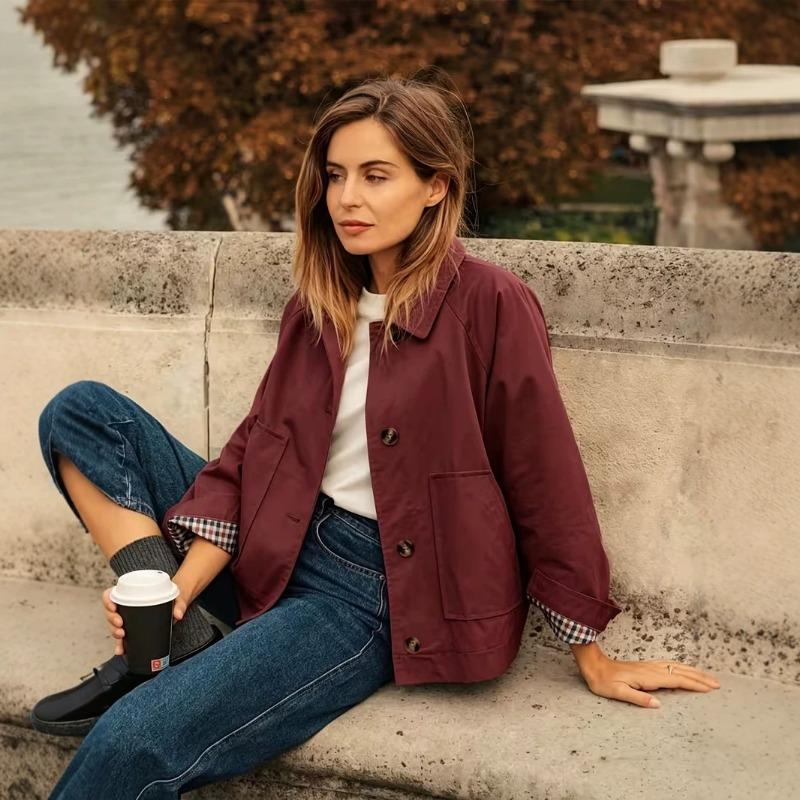 Women S Loose Solid Color Long Sleeve Pocket Trench Coat