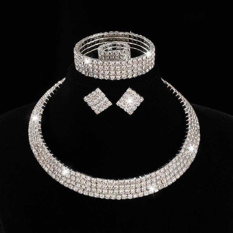 3/4 Stück Voll Diamant Halskette Ohrringe Ring Armband Hohl Diamant Halskette Brautset