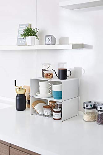 [Set of 2] Yamazaki Tower Kitchen Steel L-Shaped Rack, Large, White, 3791 | Kitchen Storage, L-Shaped Condiment Rack, Steel Shelf, Organization