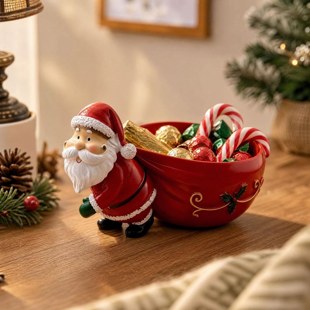 Resin Candy Dish Key Holder Bowl, Christmas Tabletop Storage Statue for Holiday Home Decor Gift