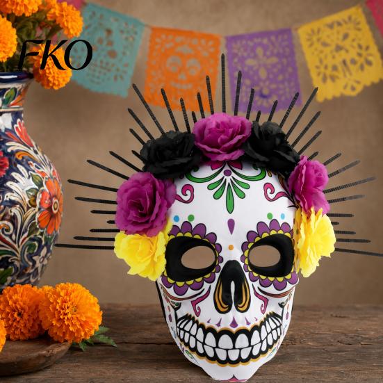 Tag der Toten Maske Mardi Gras Maske, Venezianische Party Zuckerschädel Maskenballmasken für Halloween Cosplay Mexikanische Rose