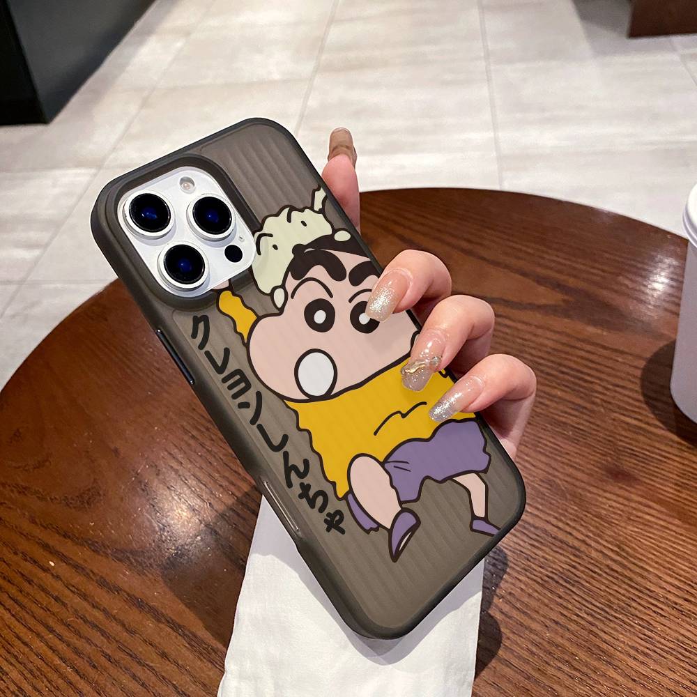 Janpanese Anime C-Crayon-Shin-chans Phone Case Corrugated Pattern Phone Case For iPhone 17 Air 16 15 14 13 12 11 Plus Pro Max