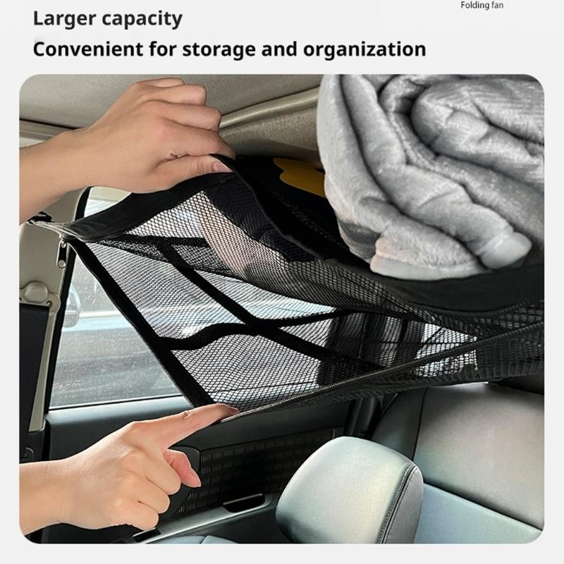 Car Roof Cargo Net with Mesh Access Panel and Mounting Hardware for Soft Item Storage In Cars SUVs and MPVs Daily Use