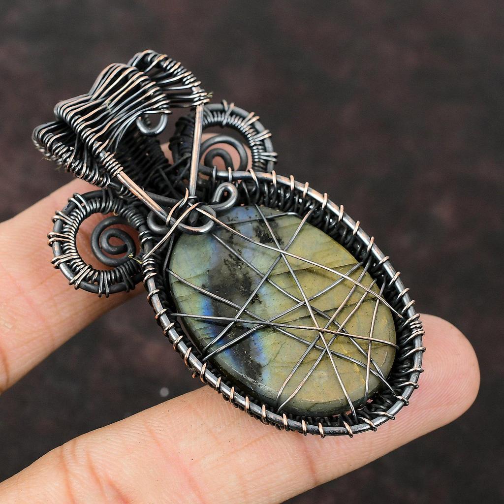 Labradorite Pendant Copper Wire Wrapped Gemstone Pendant Handmade Labradorite Jewelry Anniversary Gift For Mom Copper Wire Designer Pendant