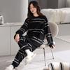 Half-Fleece Pajamas Women'S Autumn And Winter Fleece Thickened Long-Sleeved Suit Winter Warm Striped Fashion Loungewear