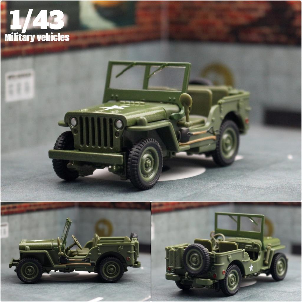 1/43 Scale JEEP WILLYS Military Army Vehicle Miniature Model Zinc Alloy Toy Car Free Wheels Diecast Metal Collection Gift for Kids