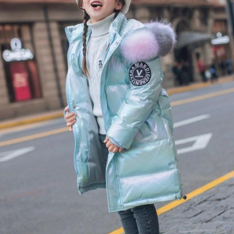 Children's Fashion Warm Windproof Girls Long Shiny Coat