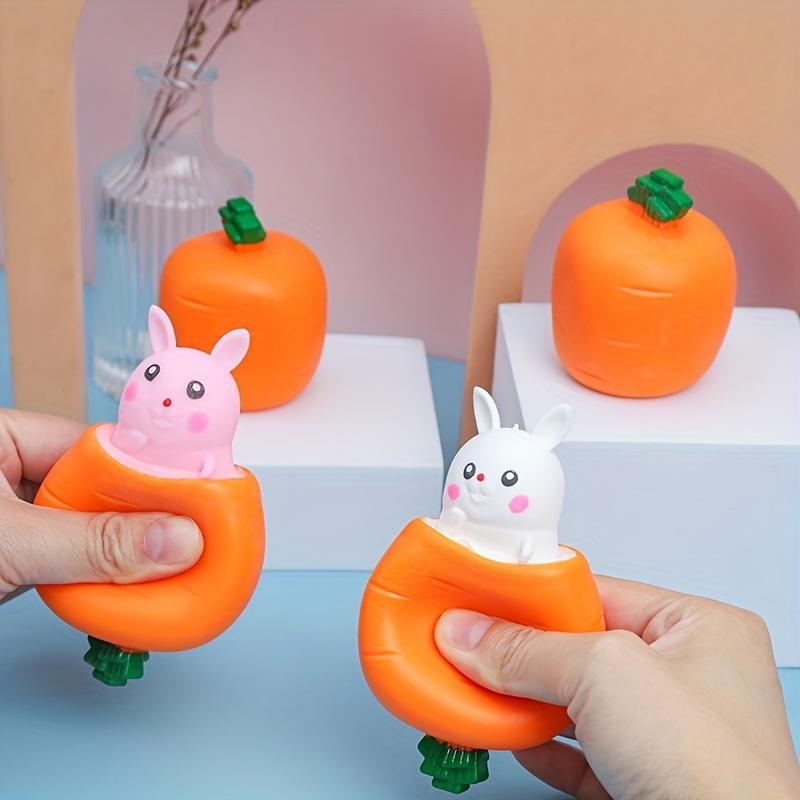 1/2pcs Cute Cartoon Carrot Head Bunny Squeeze Toy, Fun Prank Gag Gift for Youngsters ,Adults,Educational Party Favor for Easter,Halloween,Thanksgiving