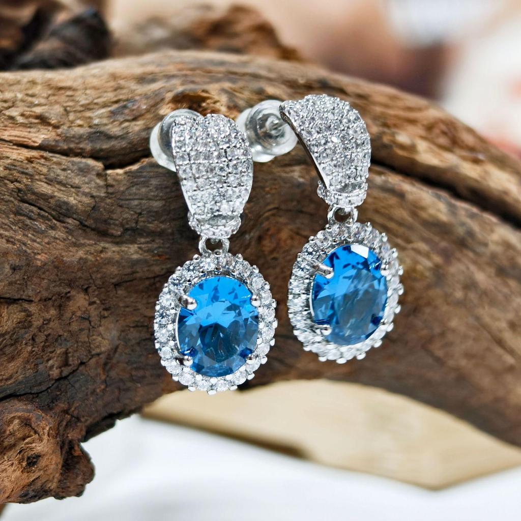 Gusen Jewelry Cross-Border Oval Earrings - European & American Style with Simple Color Gem Zirconia for Women