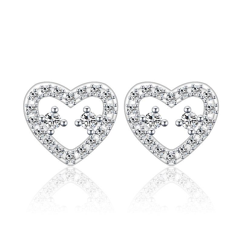 Sweet Love Heart Sparkle Peach Heart Student Earrings Girl Earrings Hundred with Girlfriends