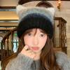 Rainbow Cat Ears Pullover Hat Gradient Woolen Knitted Hat Cute Striped Bucket Hat  Autumn Winter