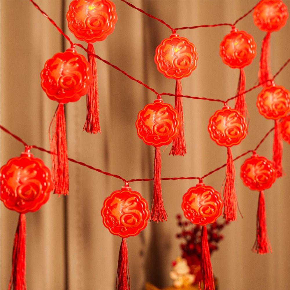 Waterproof Red Lantern Decoration Chinese Style Wealth God Lantern String  Christmas Tree