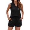 Ladies Spring and Summer New Solid Colour Lapel Vest Pocket Shorts Casual Suit