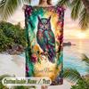 Ethereal Owl Dreamscape Theme Quick Dry Beach Towel Custom Name Text Print Large Sand Resistant Towel Beach Vacation