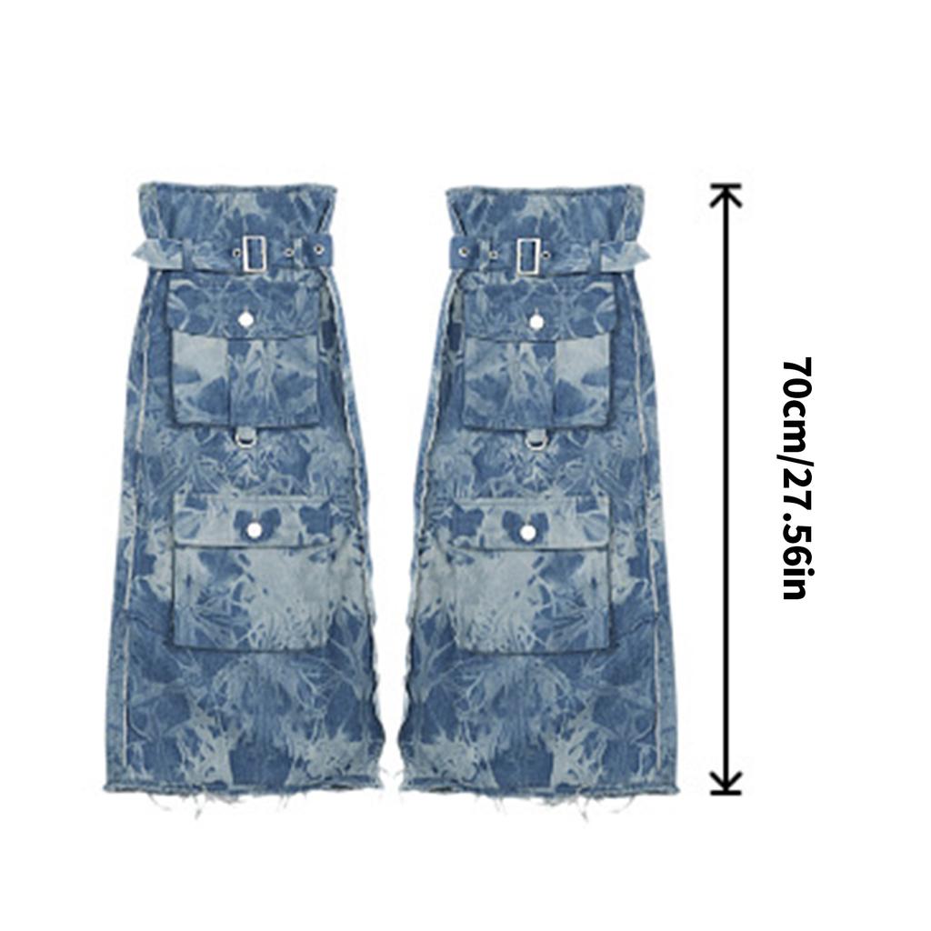 Women Harajuku Over the Knee Denims Tie Dye Leg Warmers Punk Buckled Strap Leg Covers Socks Baggy Leg Sleeves Streetwear