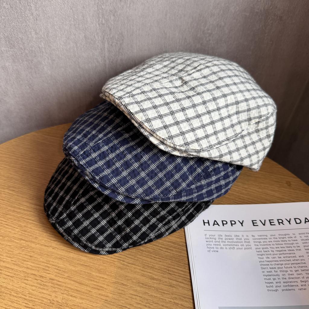 Vintage Japanese Plaid Newsboy Cap With Breathable Cotton For Casual Summer And Autumn Wear