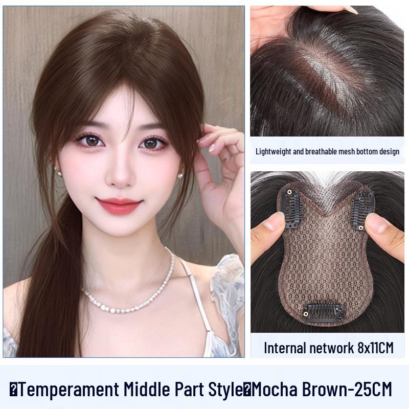Women's Hair Topper: Real Hair, Covers Gray, Boosts Volume, Invisible & Traceless, High Crown Fluffy Regrowth Solution