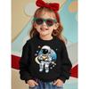 European Size Space Adventure Comfortable and Cute Kids' Crew Neck Sweatshirt with Astronaut and Planet Print - Casual Pullover Suitable for Autumn