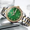 OLEVS Men's Business Watch with Metal and Stainless Steel Band, Analog Display, Stylish Casual Watch (Silver-White with Green Dial)