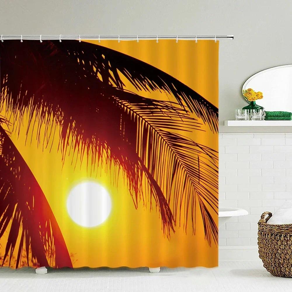 Seascape Beach Shower Curtains Bathroom Shower Curtain 3D Fabric Curtain Waterproof Curtain Easy To Install, Smooth and Silent