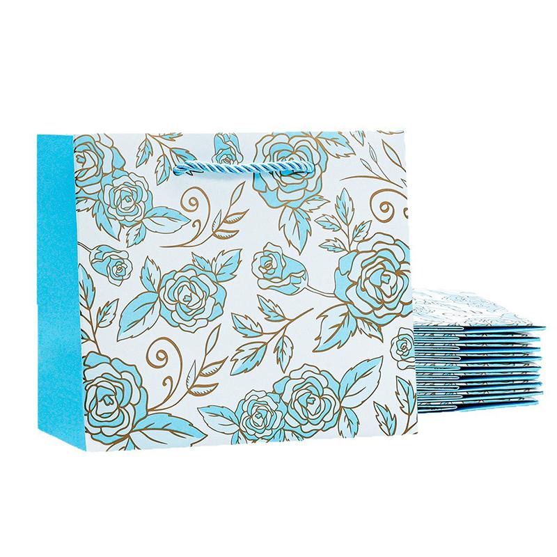 

WTEMPO Свадебные бумажные пакеты с розами, фестивальные подарочные пакеты для вечеринок, пакеты для покупок одежды с ручками для переноски, универсальные складные пакеты для хранения с принтом для DIY 25*10*20cm*10pcs