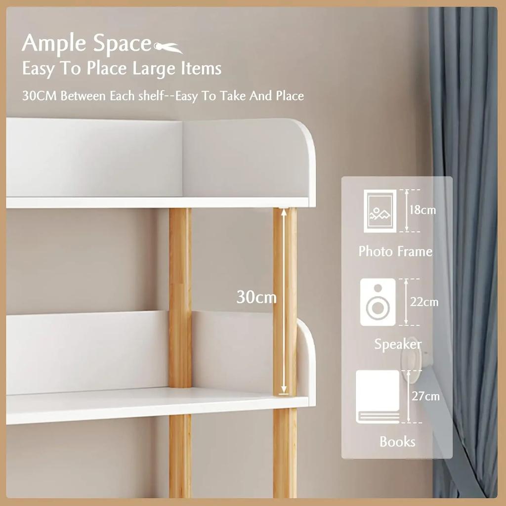 Wooden Open Bookcase - Modern Display Bookshelf with Top Edge and Solid Wood Frame for Home and Office, Storage Cabinet