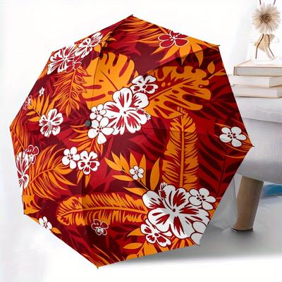 1pc Tropical Flowers Automatic Open/Close Umbrella with One Touch Button, Compact Folding Canopy, Sturdy 8 Rib Windproof Design   Lightweight  02
