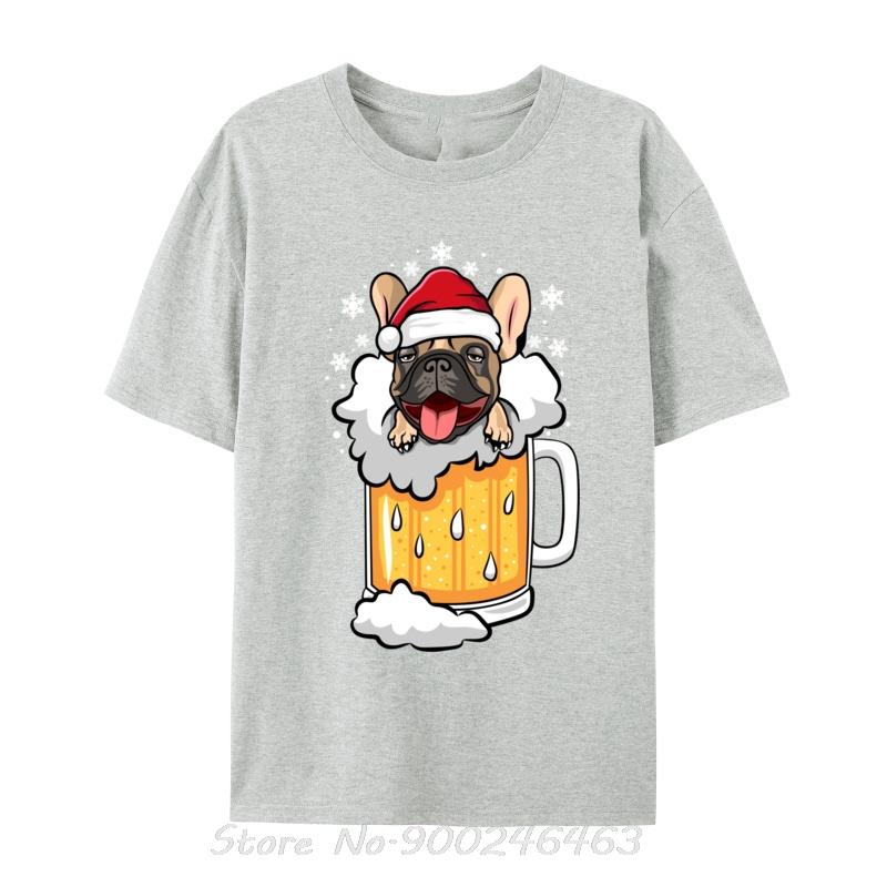 Funny Drunk Beer Frenchie Christmas Dog TShirts Hip Hop Tees Cotton Casual Unisex T shirt Oversized tops Unisexs Clothing S