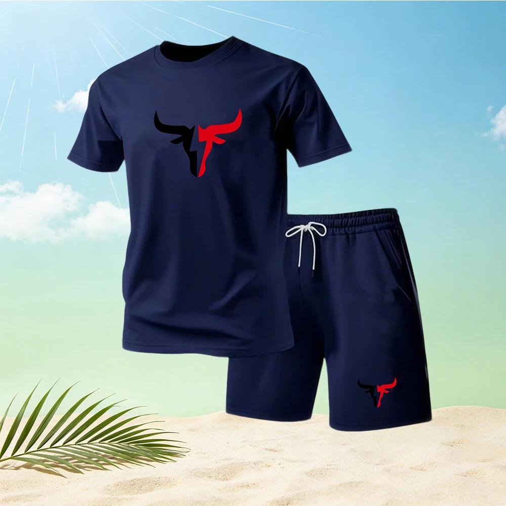 2026 Summer Men's Quick Drying Short Sleeved T-shirt and Shorts Set Urban Street Fashion Running Sports Two Piece Set Hot Sale