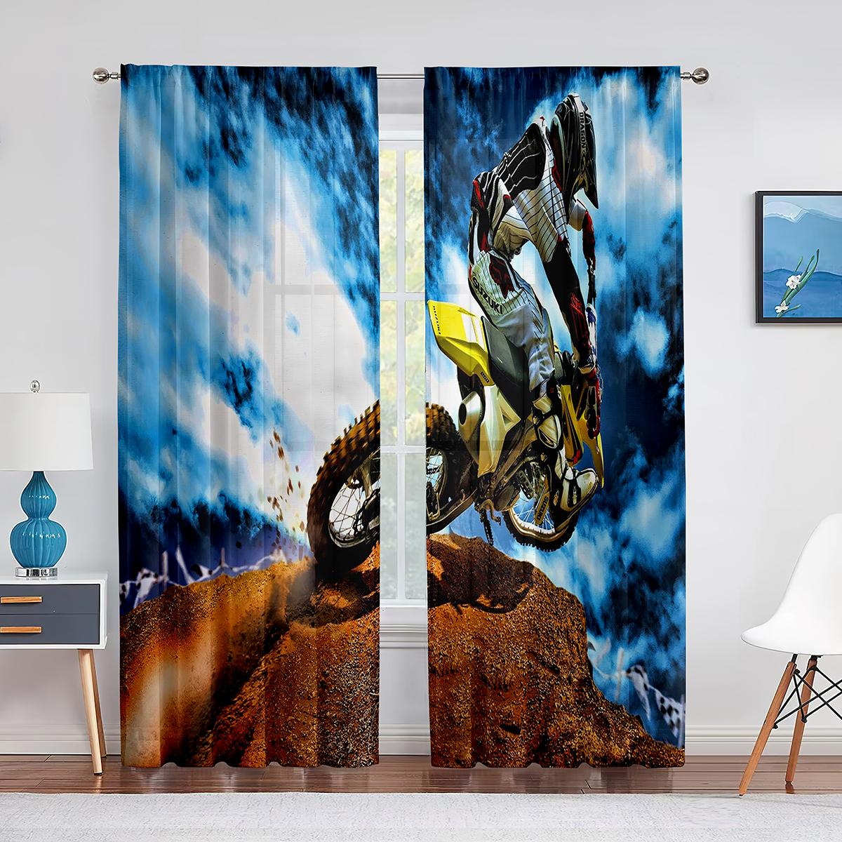 

2pcs Dirt Bike Motorcycle Motocross Rider Curtains for Boys Men Bedroom Living Room Kitchen Extreme Sports Curtain Blinds Window (W50H130cm)-2pcs&Grommet Top