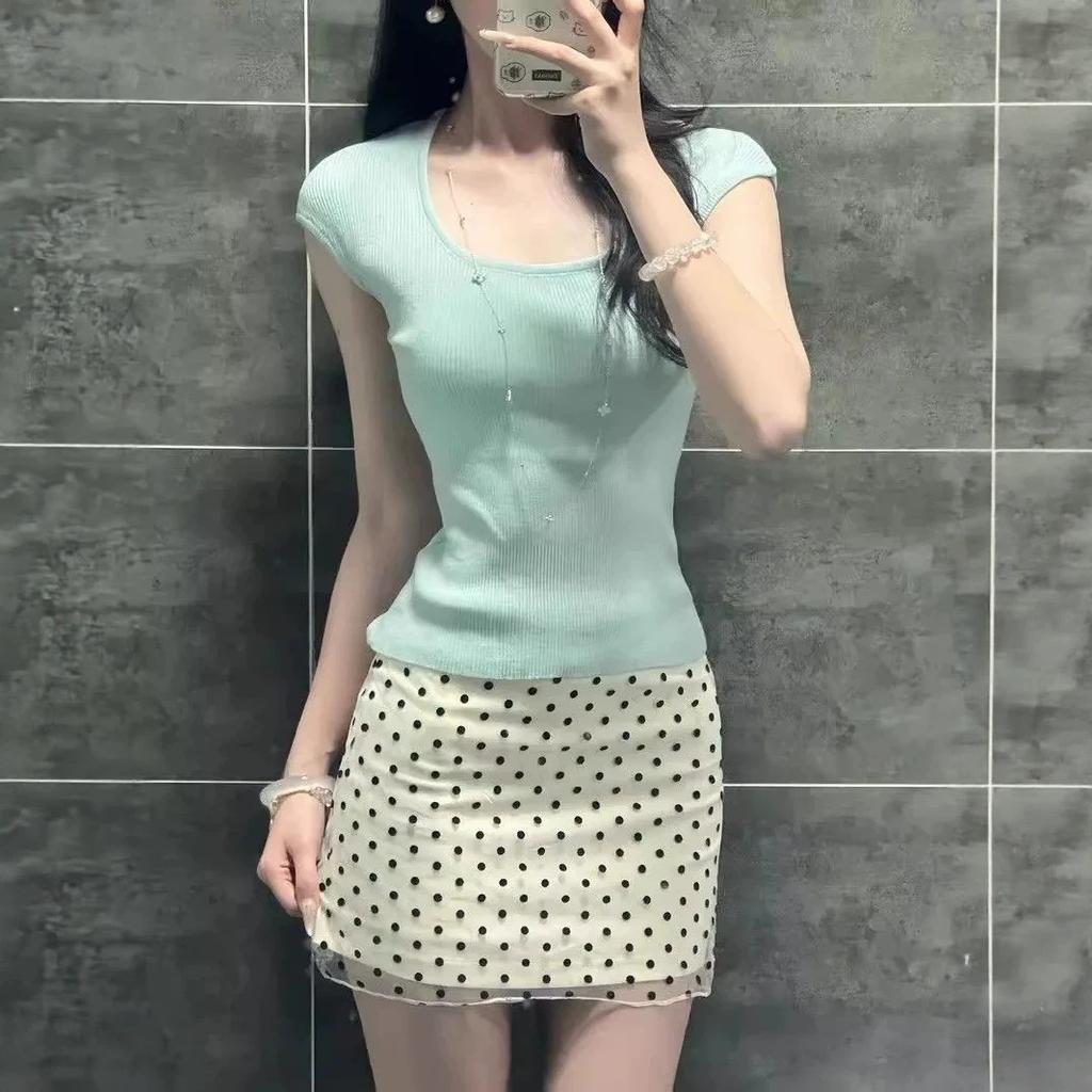 Feel like wearing a Korean set of women's summer small pure desire wind polka dot short skirt skirt two-piece suit