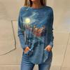 Tee Shirts For Women Casual Round Neck Long Sleeve Shirts Christmas Printing Top Pullover