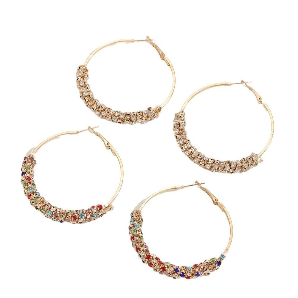 Fashion Jewelry Colorful Large Hoop Earrings Round Exaggerated Zircon Earrings Crystal Jewelry Studded Earrings Party