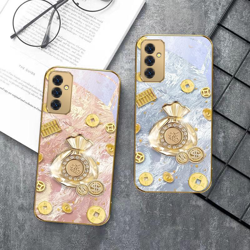 Sac Chanceux de Bénédictions Pour Samsung Galaxy S 21 S22 S23 Plus S24 Ultra S20 FE 25Ultra S21+ S9+ 22Plus Coque de téléphone en verre doré