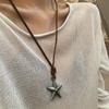 Rustikales PU-Lederband Punk Stern Anhänger Halskette für Damen Verstellbarer Kordelzug Hip Hop Stil Minimalistisch Lange Schmuck Geschenk