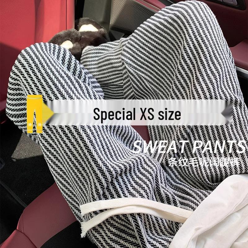Women's High-Waist Black & White Striped Wool Wide-Leg Pants - Petite 150, Autumn/Winter Collection