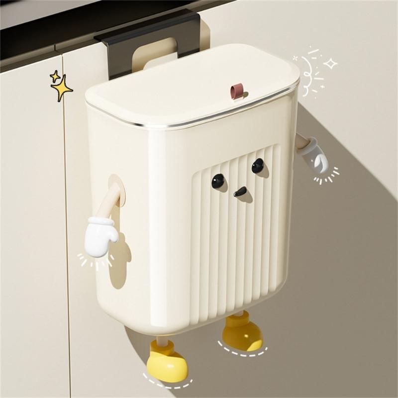 Kitchen Compost Bin Cartoon Hangings Trash Can with Lid Cabinet Door Under Sink Garbage Can for Office Counter Home Decors