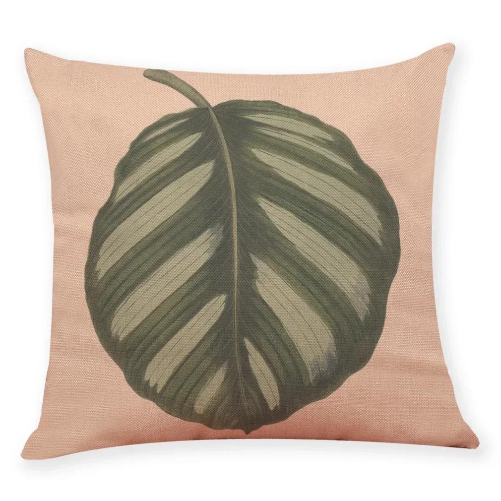 Tropical Plants Pillowcase Big Leaf Pattern Linen Pillowcase Car Living Room Sofa Cushion Cover 45*45Cm