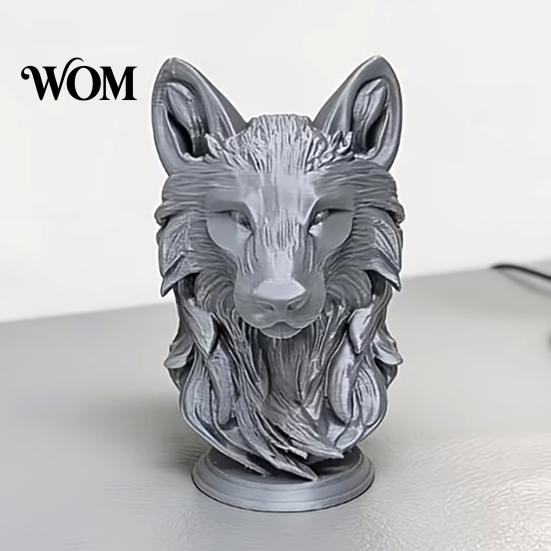 Moderne Wolfskopf-Dekoration 3D-gedruckte Figur, Realistische Statue mit runder Dekorationsbasis, Wildtier-Skulptur für Zuhause Büro Bücherregal