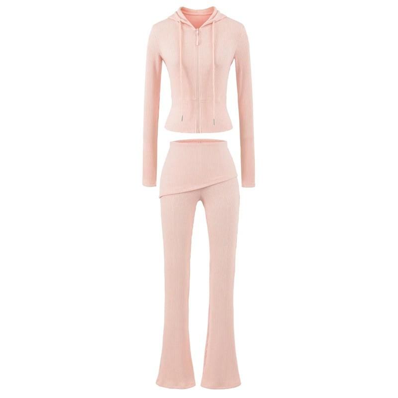 Sexy Y2K Tracksuit Set Cropped Hoodie Flared Sweatpants Women Gym Workout