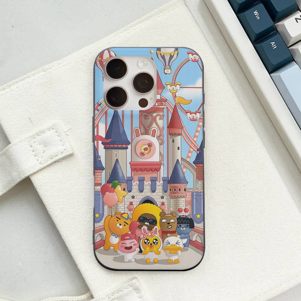 Cartoon K-KAKAO CUTE F-FRIENDS Soft Corrugated Phone Case For IPhone 11 12 13 14 15 16 17 Pro Max Plus Pro Shockproof Cover