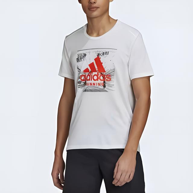 Adidas Fast Graphic Logo Pattern Casual Crew Neck Comfortable Short Sleeve T-Shirt Men Tops White FJ4997