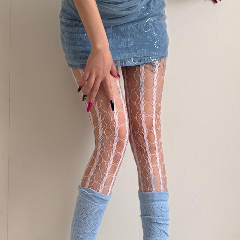 JK Y2K Fishnet Pantyhose Girls Sexy Hollow Out Summer Thigh High Stockings Women Fashion Design Tie-dyed Nylon Mesh Tights