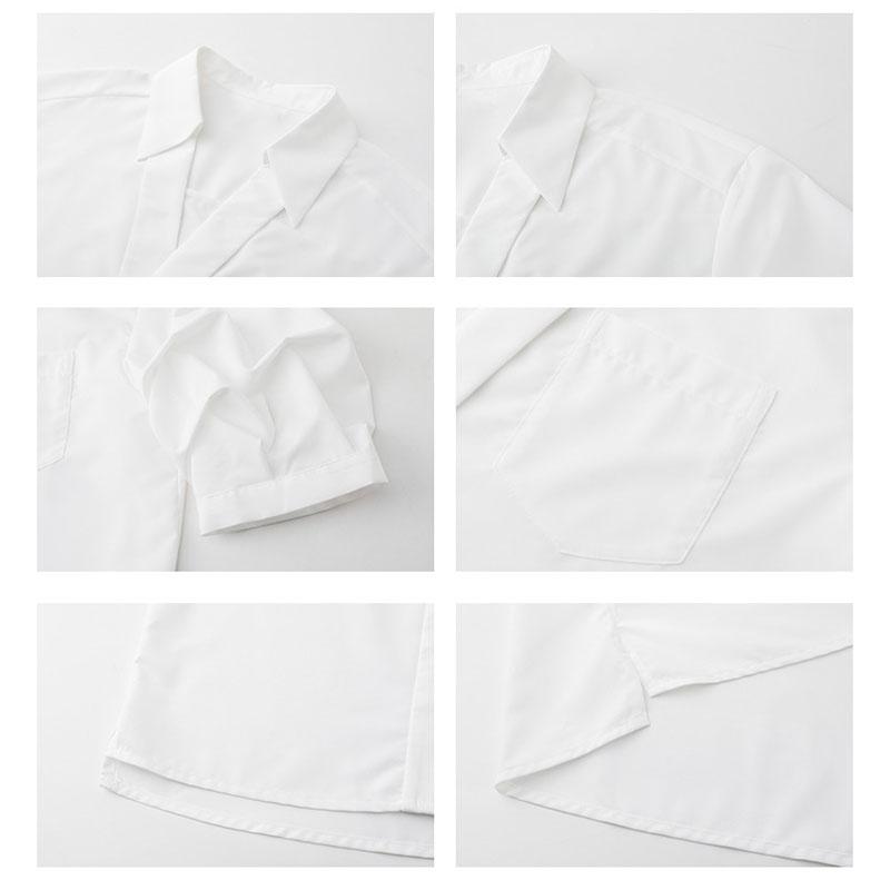 V-neck Short Sleeved Polo Neck White Shirt Women's Commuting Elegant Solid Colour Loose Blouses Thin Top Spring and Summer