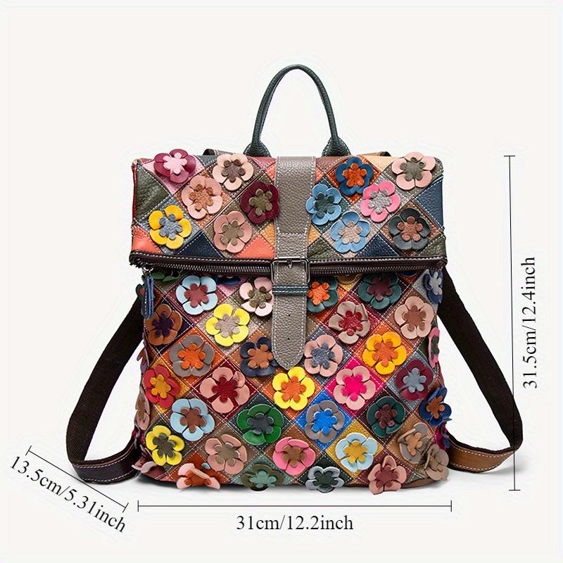 Handmade Bag, Three-Dimensional Floral Romantic Backpack, Colorful Patchwork Retro Backpack, Luxurious Travel Experience