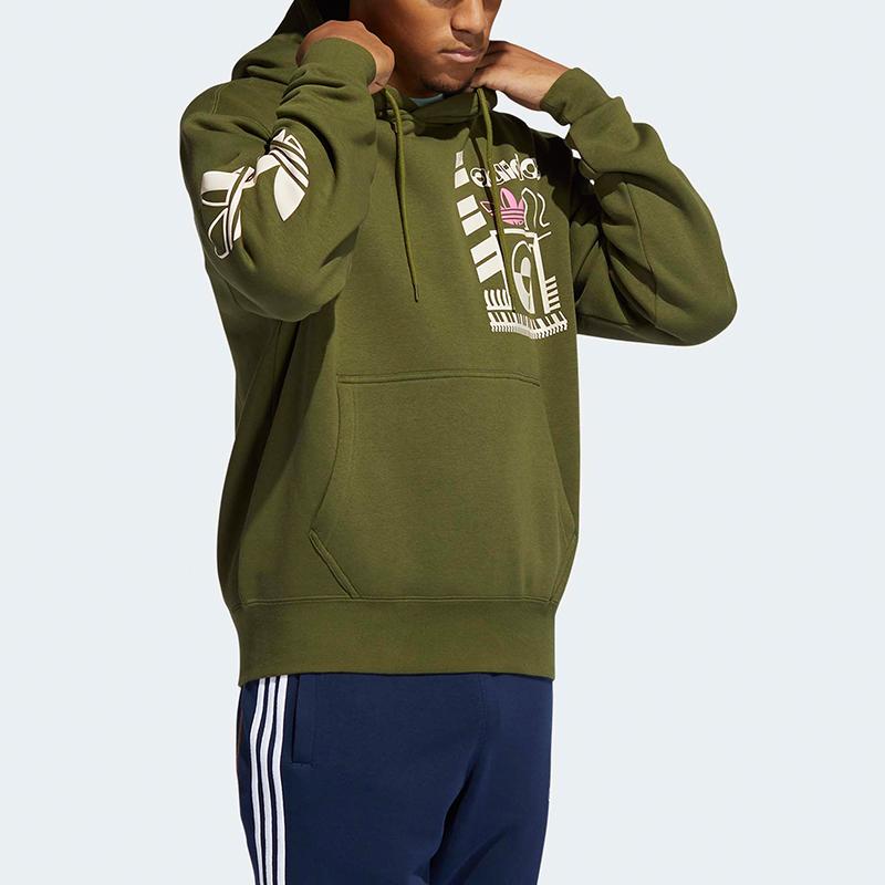 Adidas Originals Trefoil Casual Sports Hoodie Men Tops Military-Green GN3865