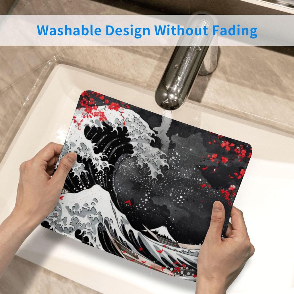 Mouse Pad Small Black Tsunami Ukiyoe Fuji Office Mouse Pad 240x200x3mm Rubber Sole Compatible with Optical Mouse Durable Stylish Cute Waterproof